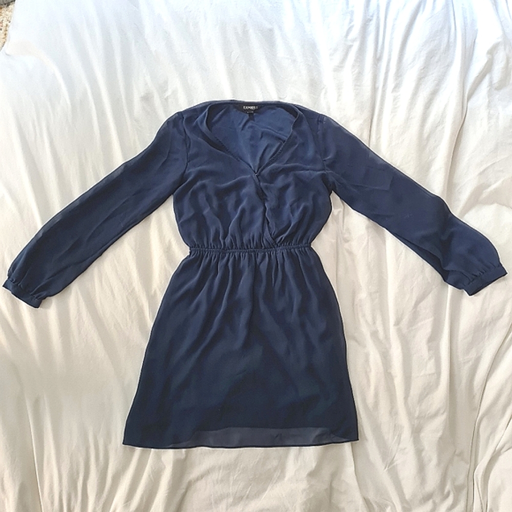 Express navy dress mesh bell sleeves